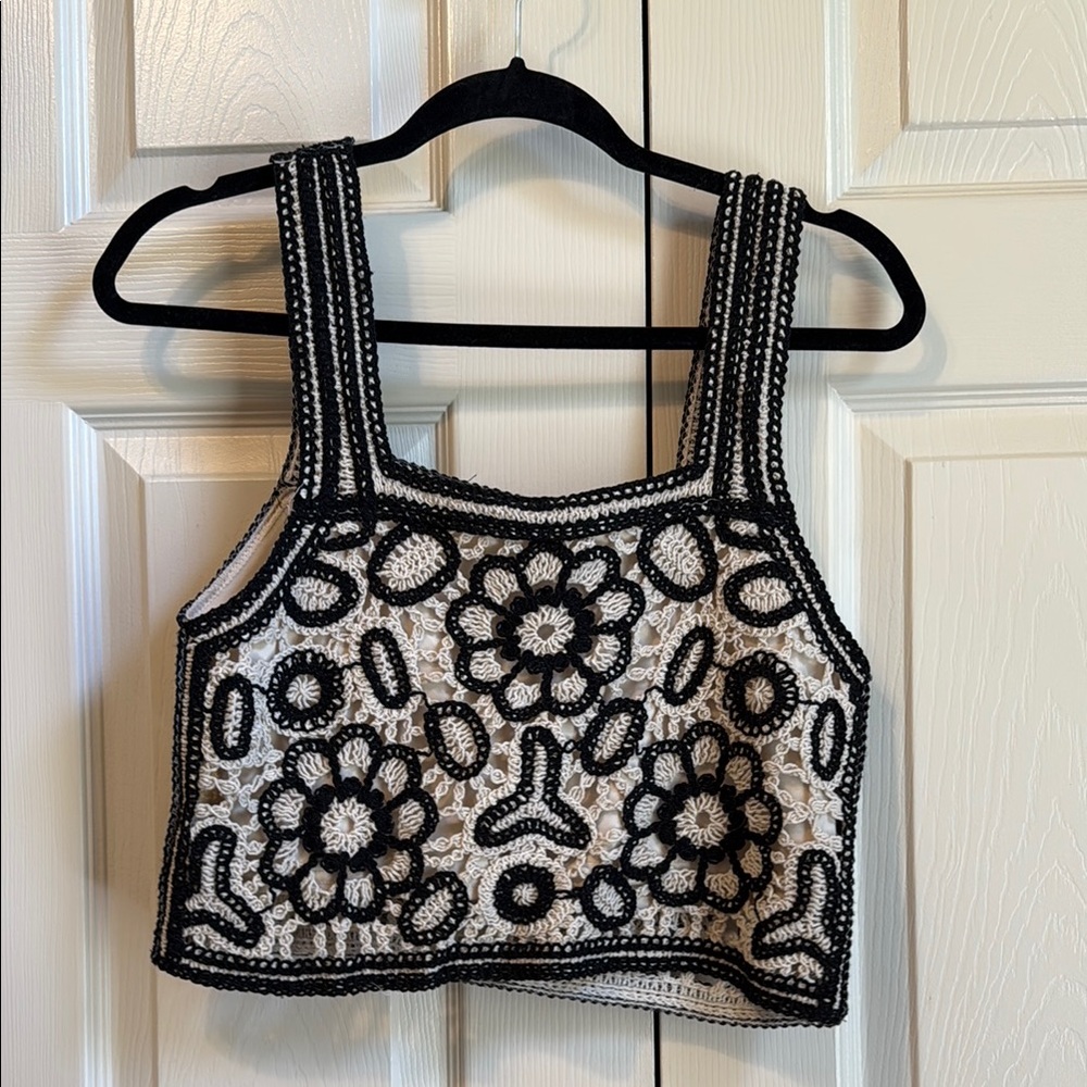 Rebellion Black and White Embellished Crop Tank Top